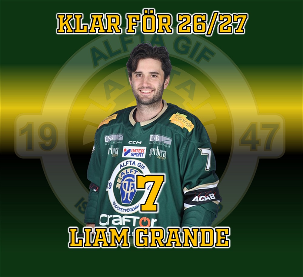 Liam Grande klar för kommande säsong. / Alfta Hockey