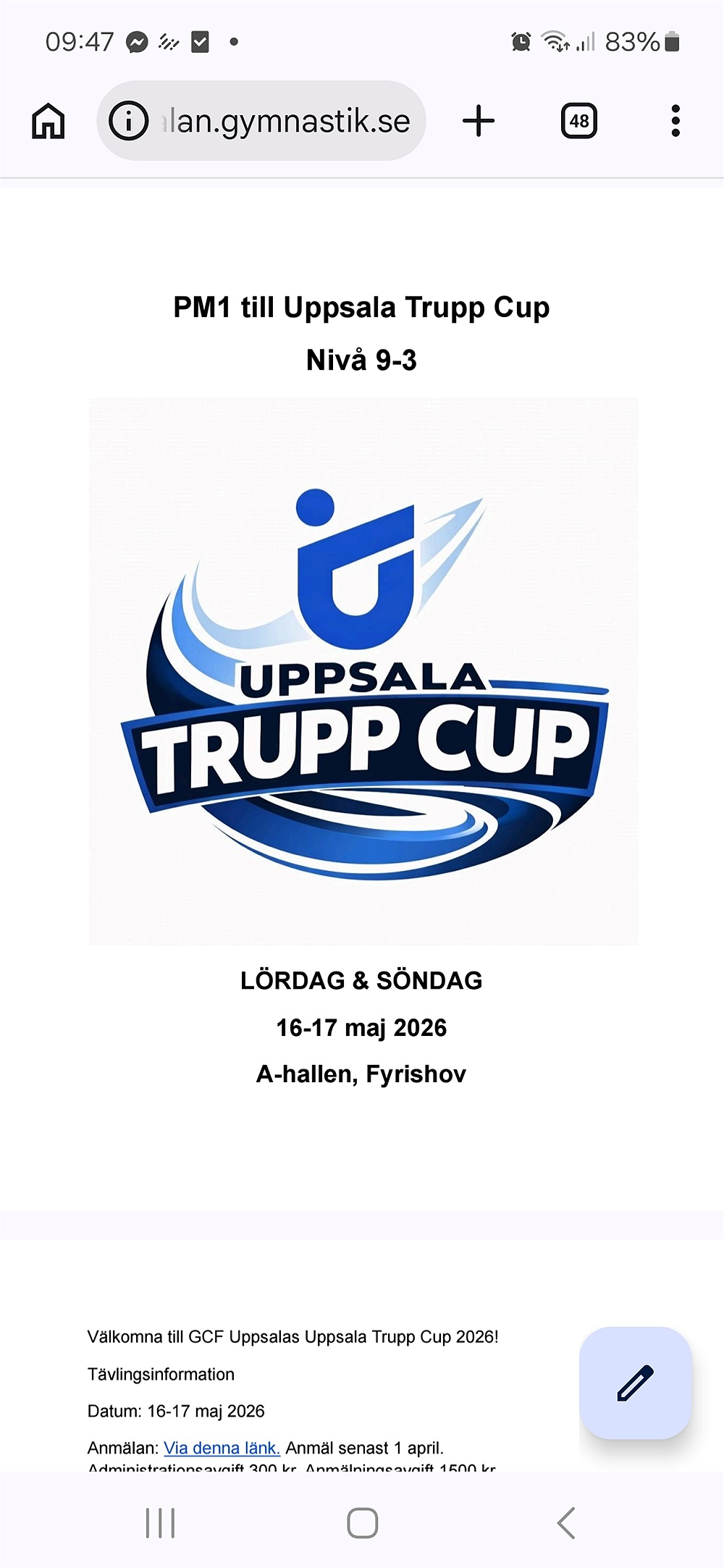 Påskuppehåll 5/4, Tävling Uppsala 16-17/5 / Almo Bollklubb - Gymnastik ...