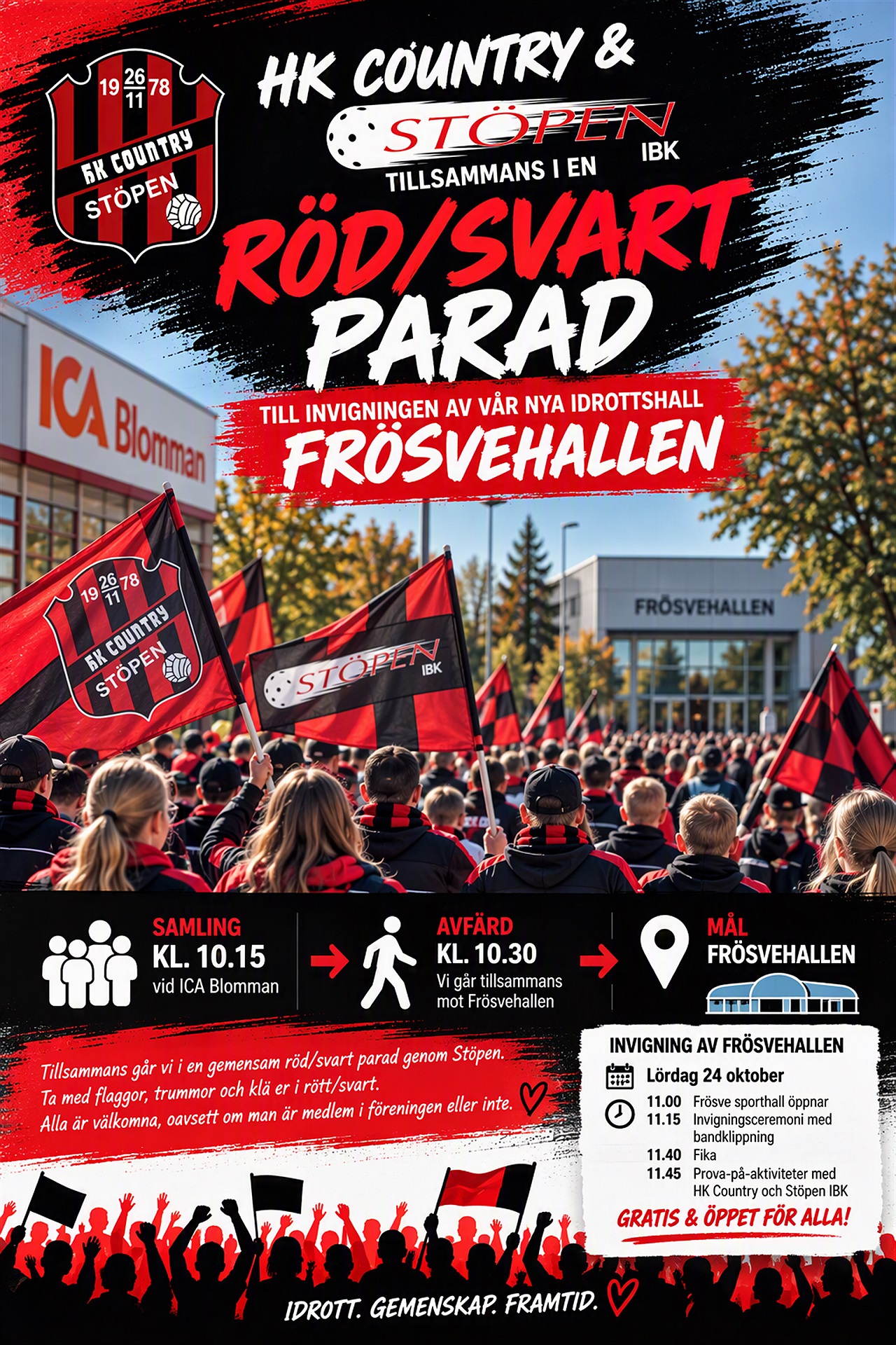 Röd/svart parad genom Stöpen + invigning nya Frösvehallen! / HK Country